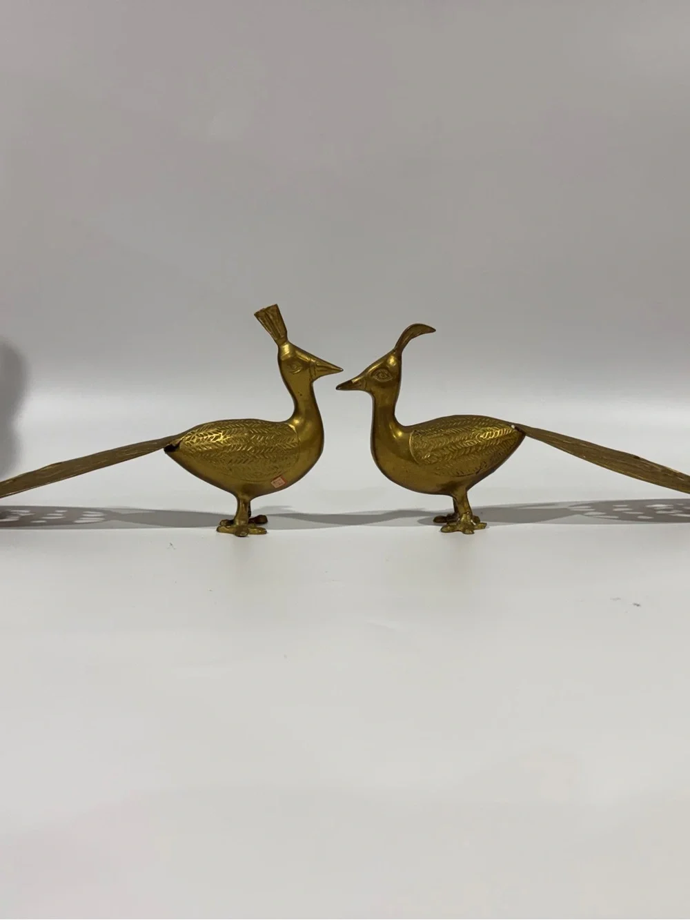 Vintage Set of 2 Brass Gold Peacocks Figurines MCM 10.5